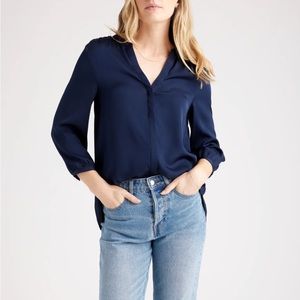 Classic washable silk blouse from Quince in navy
